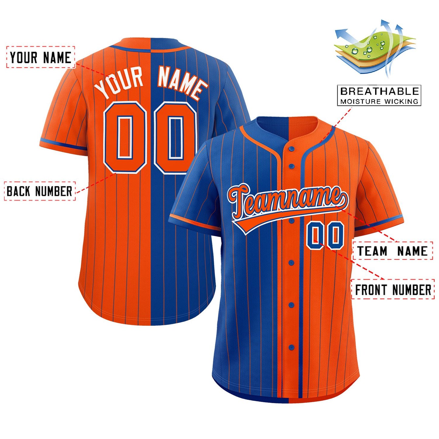 Custom Royal Orange Two Tone Striped Fashion Authentic Baseball Jersey Limited