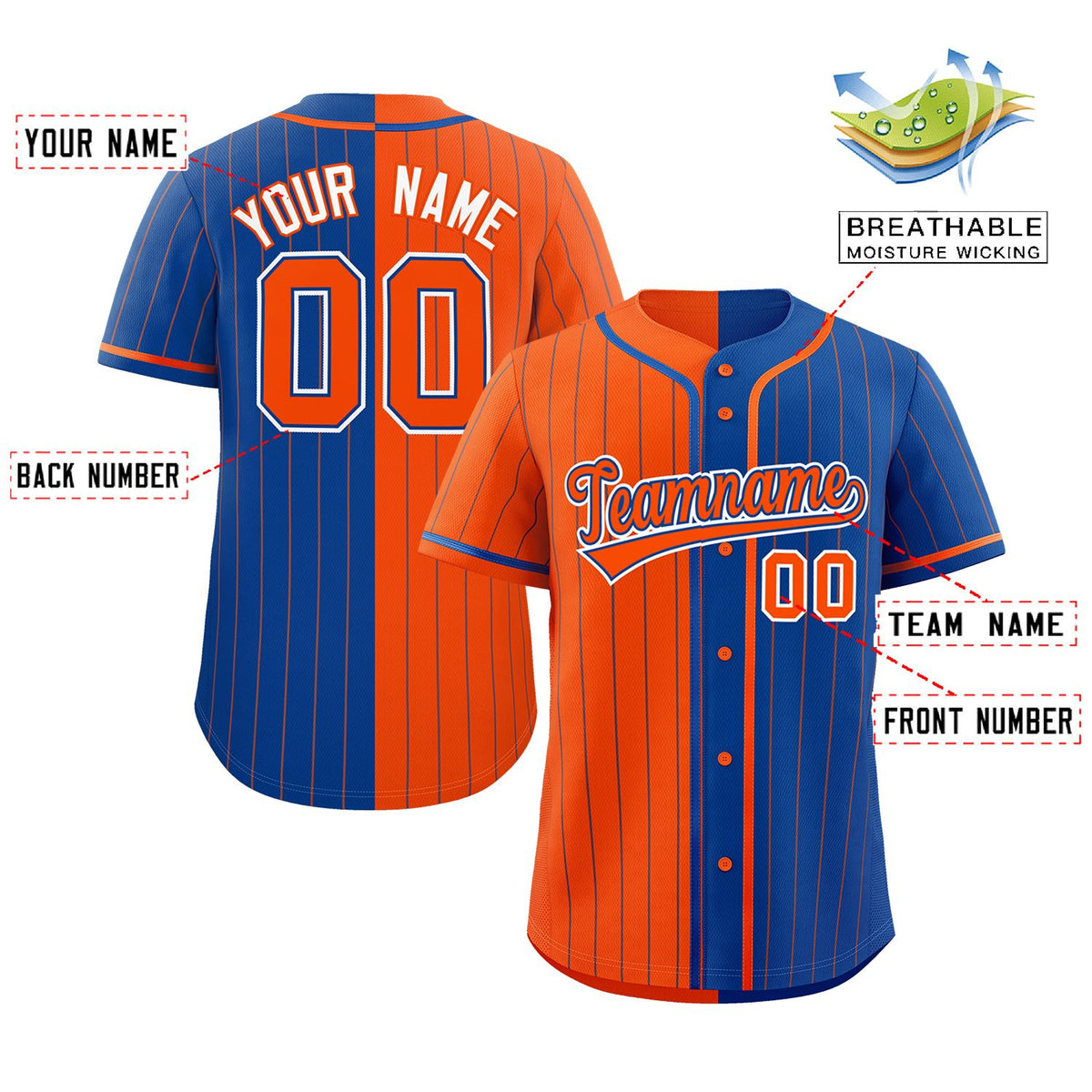 Custom Orange Royal Two Tone Striped Fashion Authentic Baseball Jersey Limited