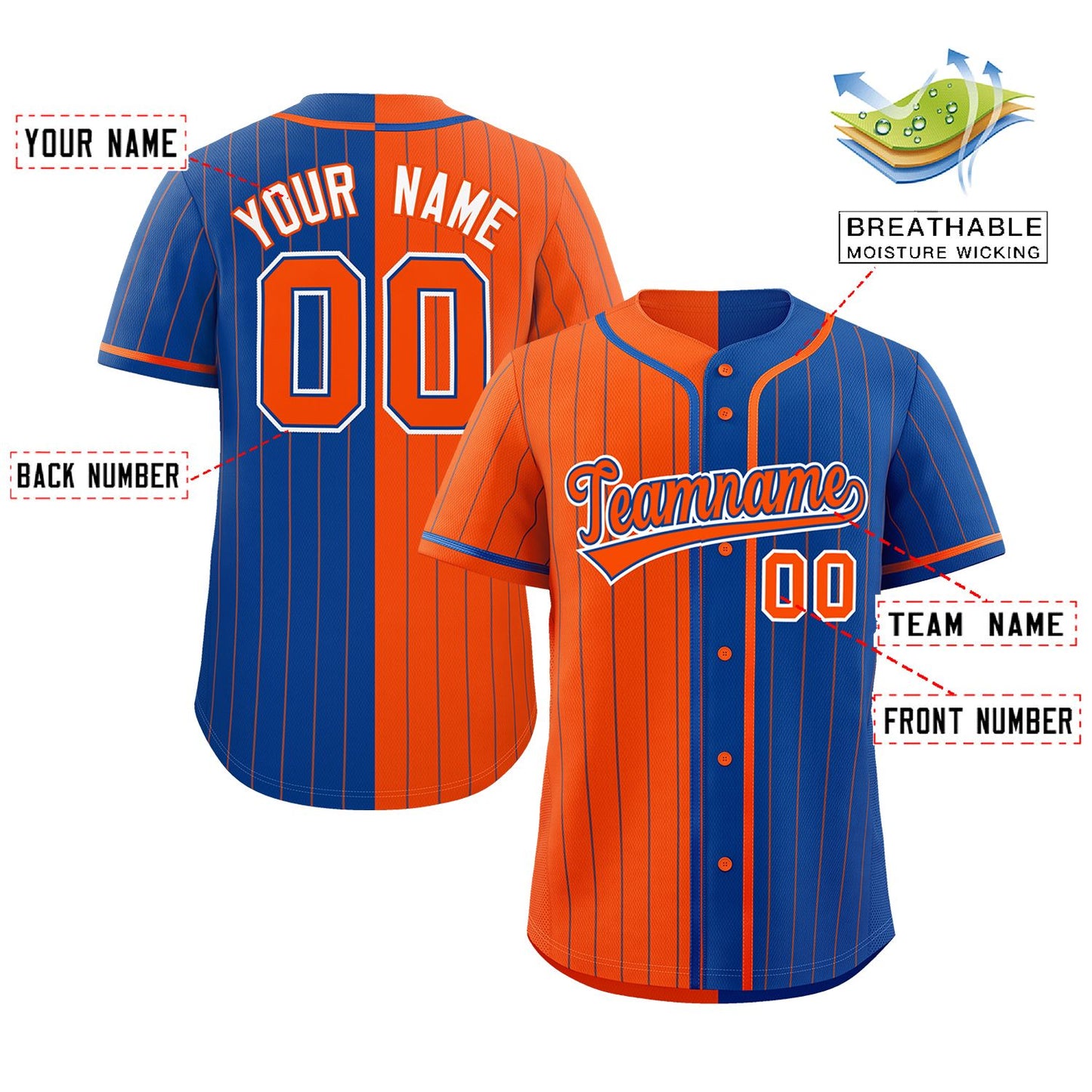 Custom Orange Royal Two Tone Striped Fashion Authentic Baseball Jersey Limited
