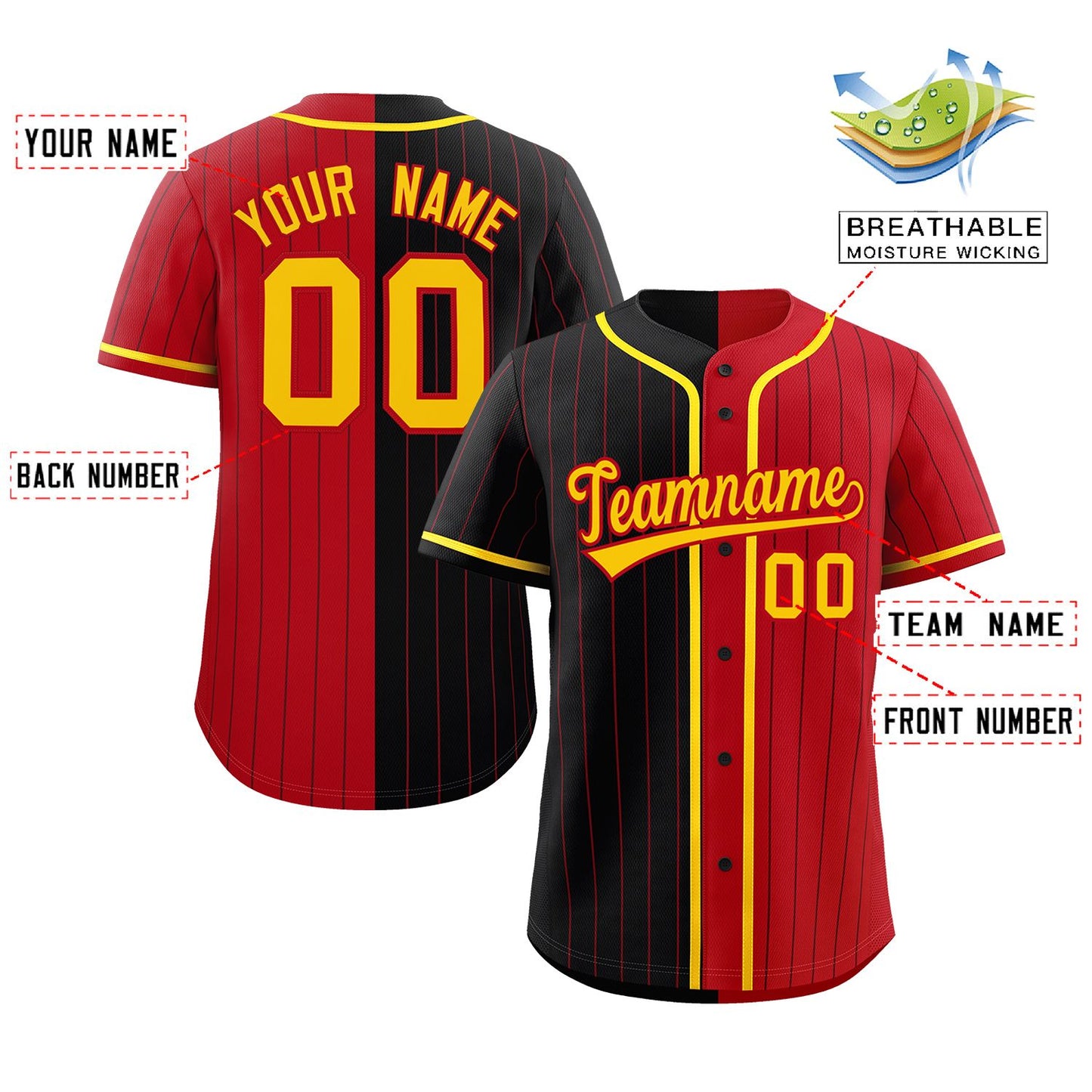 Custom Black Red Two Tone Striped Fashion Authentic Baseball Jersey Limited