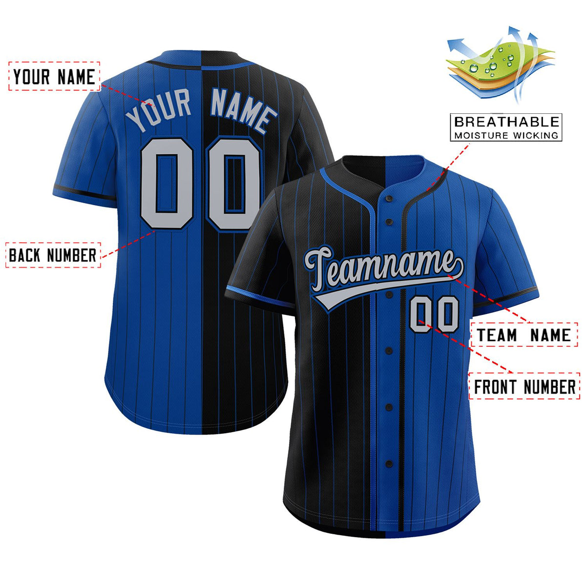 Custom Black Royal Two Tone Striped Fashion Authentic Baseball Jersey Limited