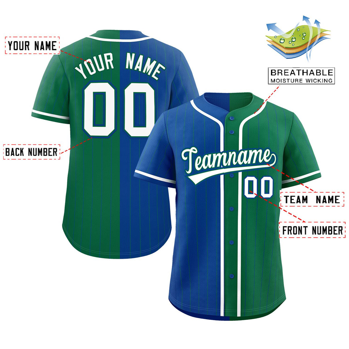 Custom Royal Kelly Green Two Tone Striped Fashion Authentic Baseball Jersey Limited
