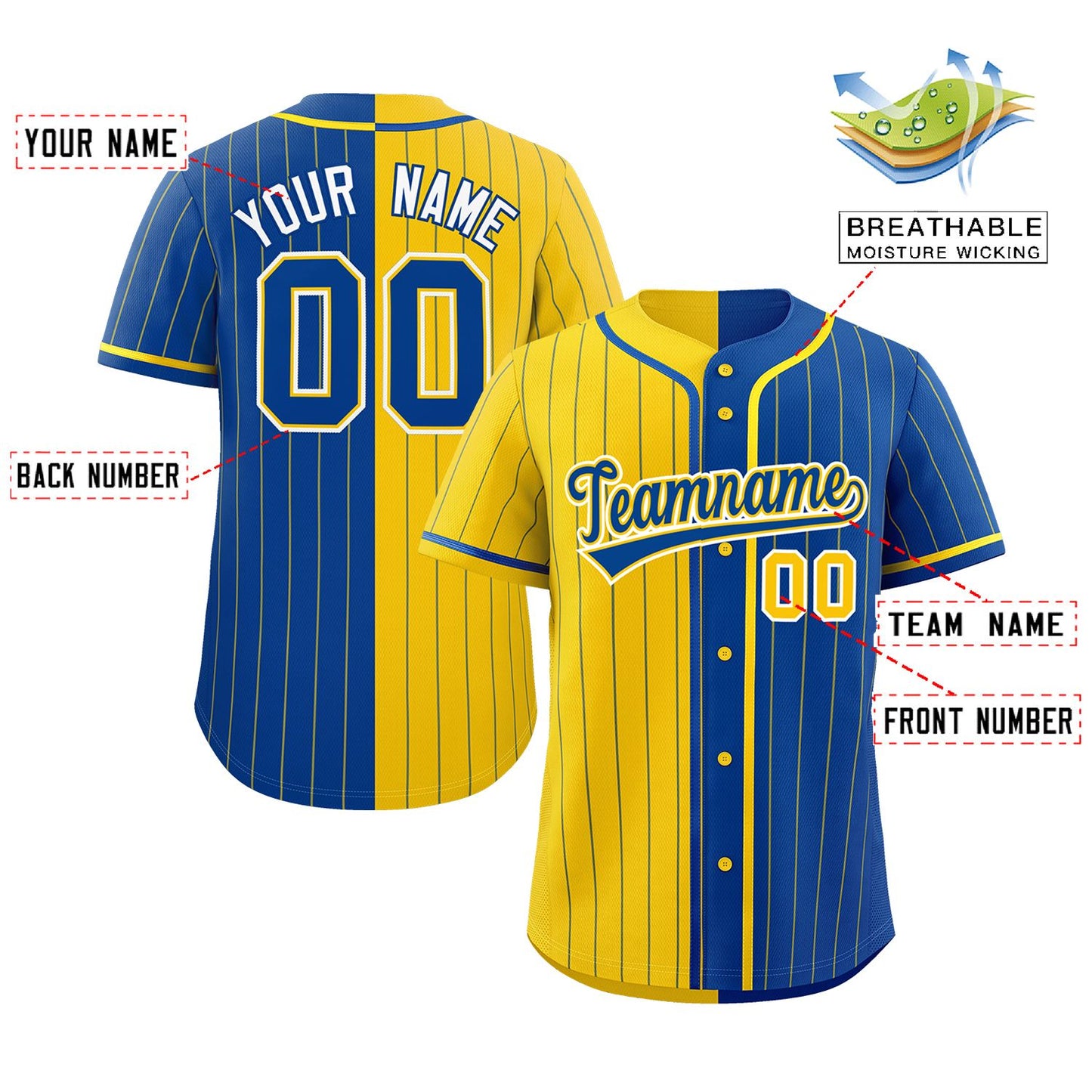 Custom Gold Royal Two Tone Striped Fashion Authentic Baseball Jersey Limited