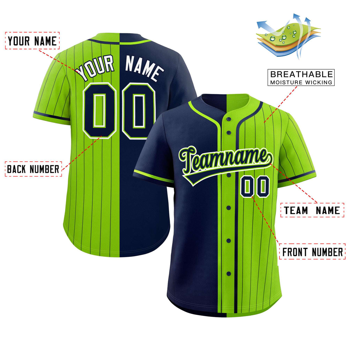 Custom Navy Neon Green Stripe-Solid Combo Fashion Authentic Baseball Jersey Limited