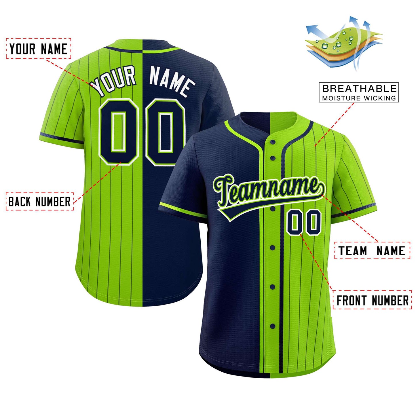 Custom Navy Neon Green Stripe-Solid Combo Fashion Authentic Baseball Jersey Limited