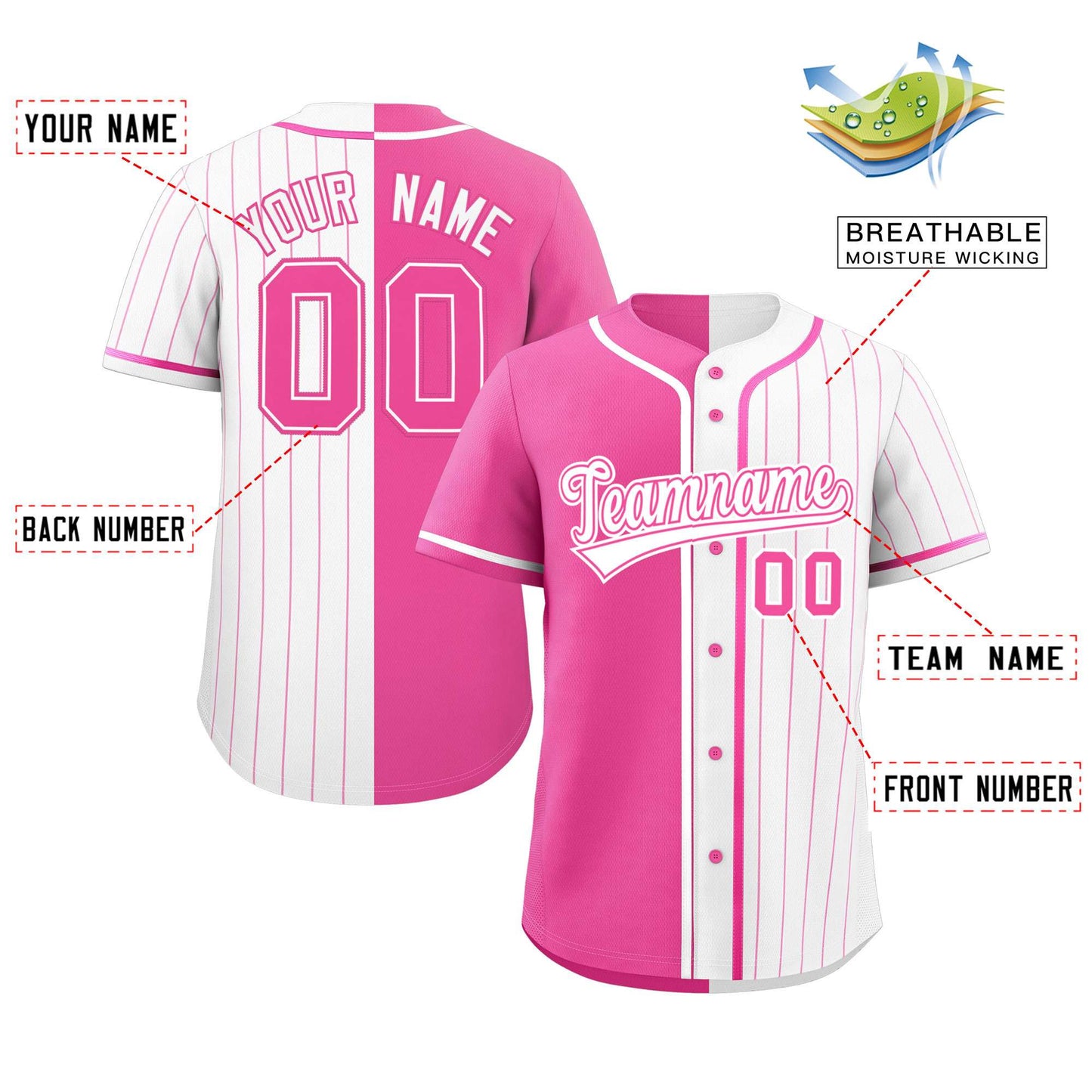 Custom Pink White Stripe-Solid Combo Fashion Authentic Baseball Jersey Limited