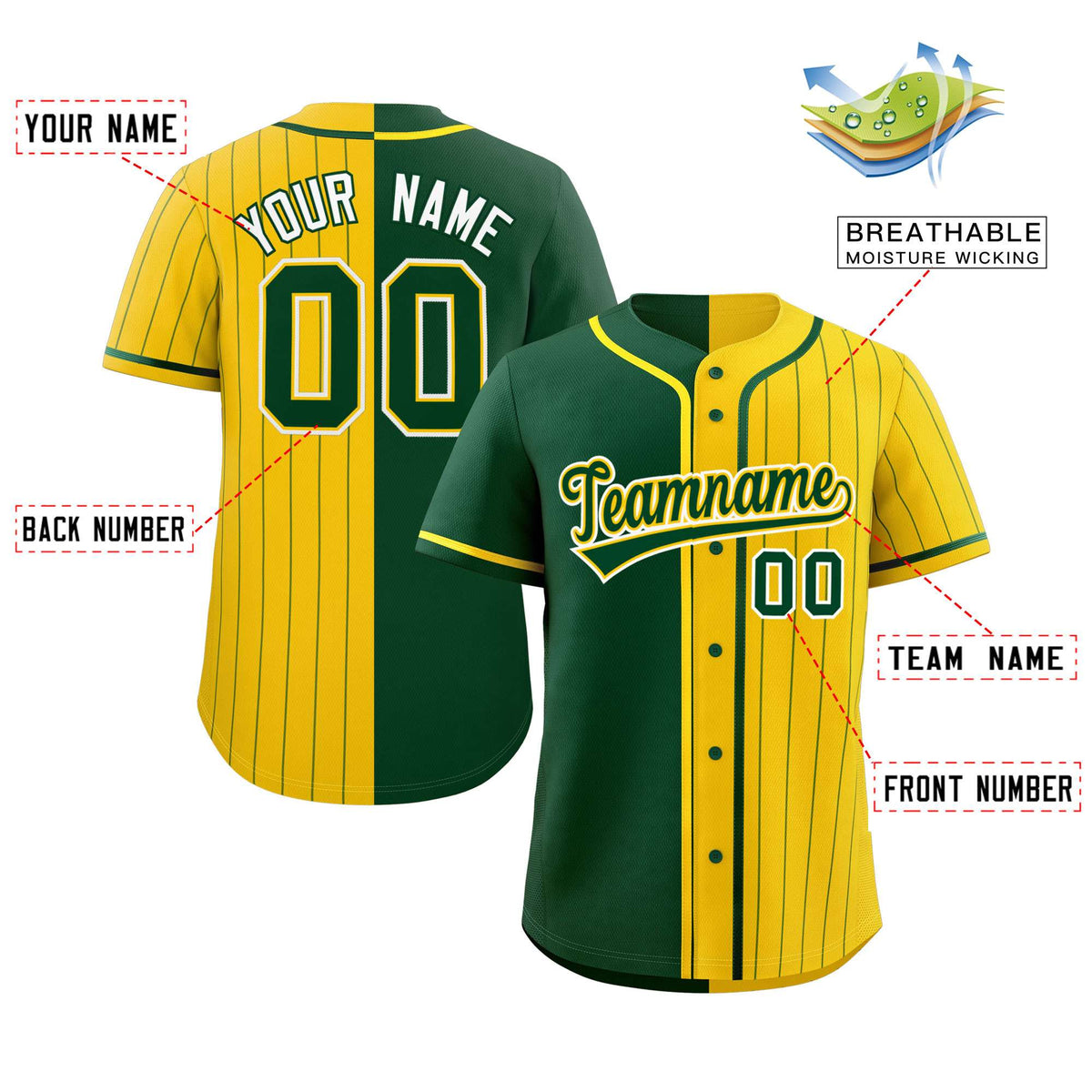 Custom Green Gold Stripe-Solid Combo Fashion Authentic Baseball Jersey Limited