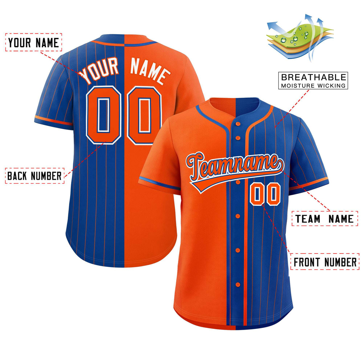 Custom Orange Royal Stripe-Solid Combo Fashion Authentic Baseball Jersey Limited