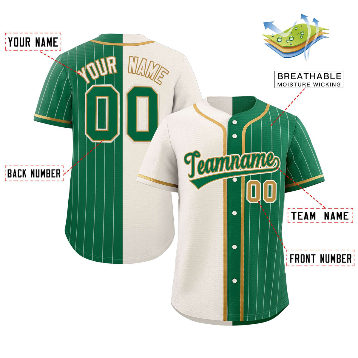 Custom Cream Kelly Green Stripe-Solid Combo Fashion Authentic Baseball Jersey Limited
