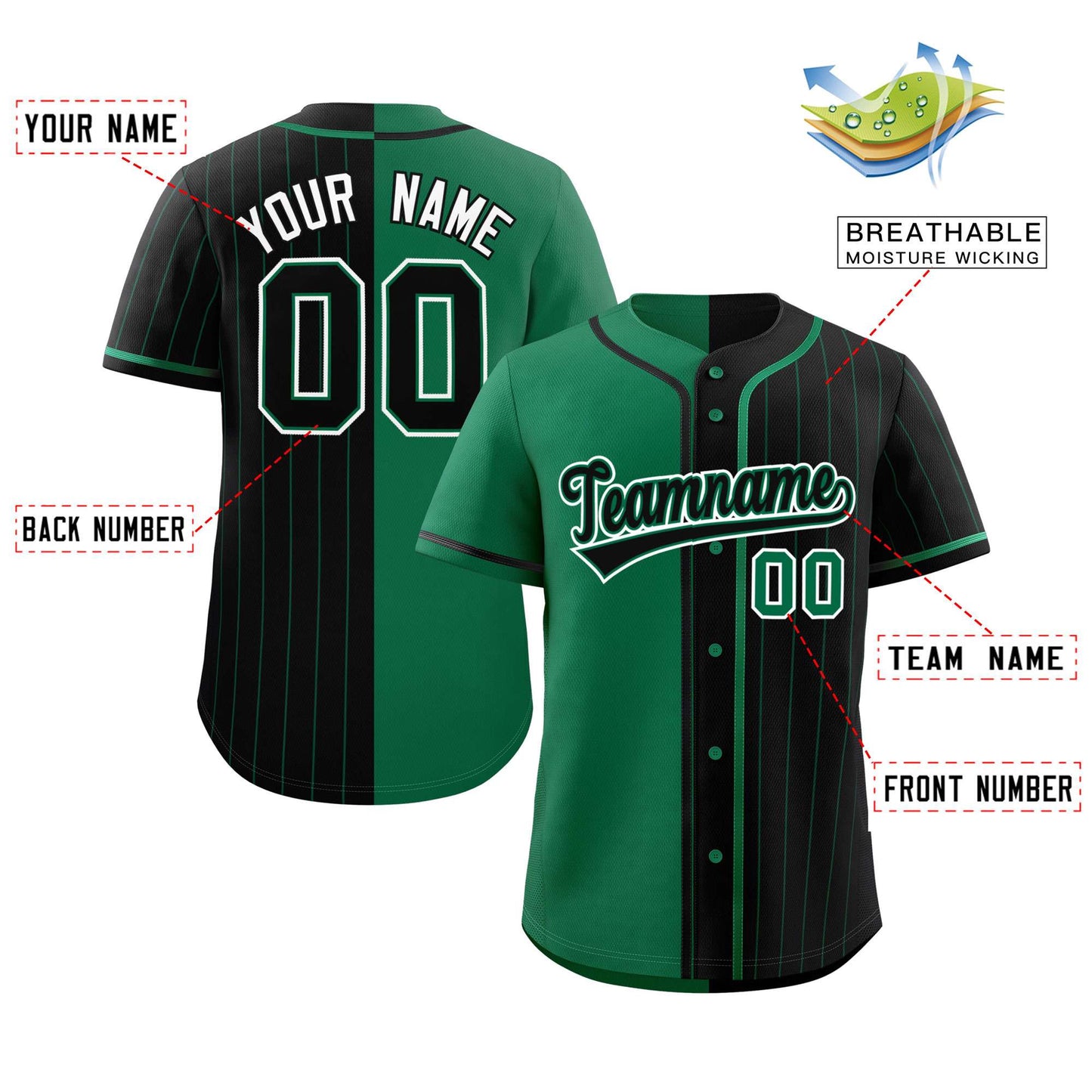 Custom Kelly Green Black Stripe-Solid Combo Fashion Authentic Baseball Jersey Limited