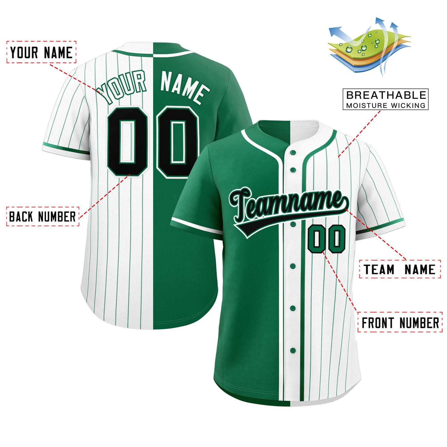 Custom Kelly Green White Stripe-Solid Combo Fashion Authentic Baseball Jersey Limited
