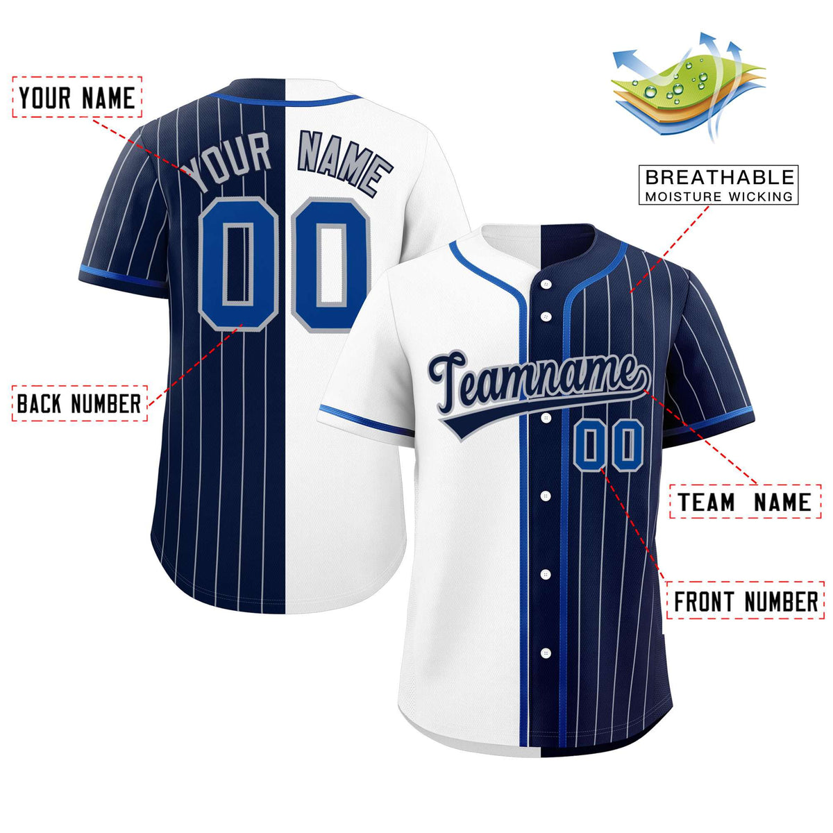 Custom White Navy Stripe-Solid Combo Fashion Authentic Baseball Jersey Limited