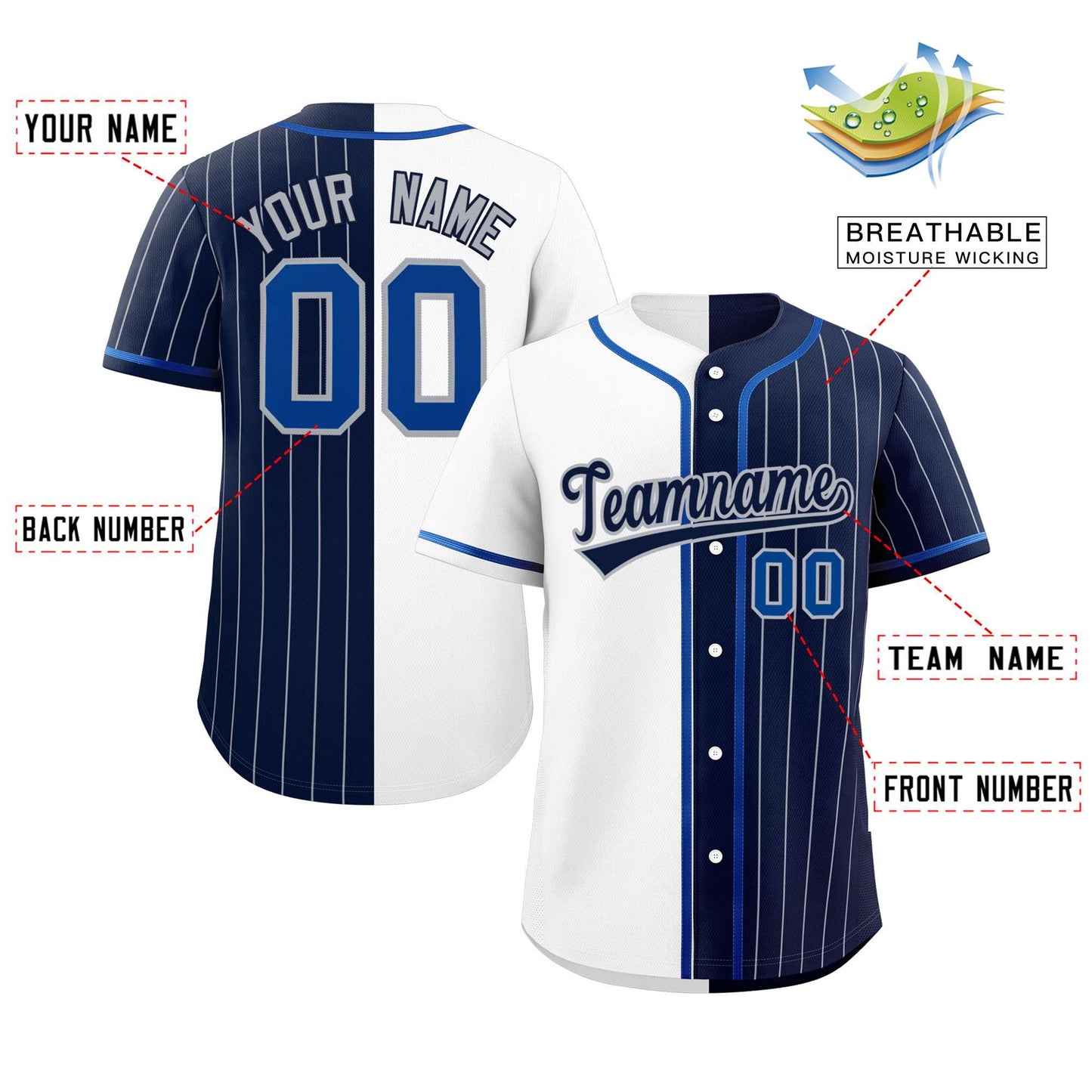 Custom White Navy Stripe-Solid Combo Fashion Authentic Baseball Jersey Limited