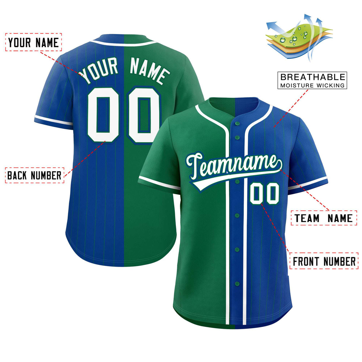 Custom Kelly Green Royal Stripe-Solid Combo Fashion Authentic Baseball Jersey Limited