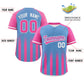 Custom Light Blue Pink Raglan Sleeves Gradient Thick Stripe Authentic Baseball Jersey Limited