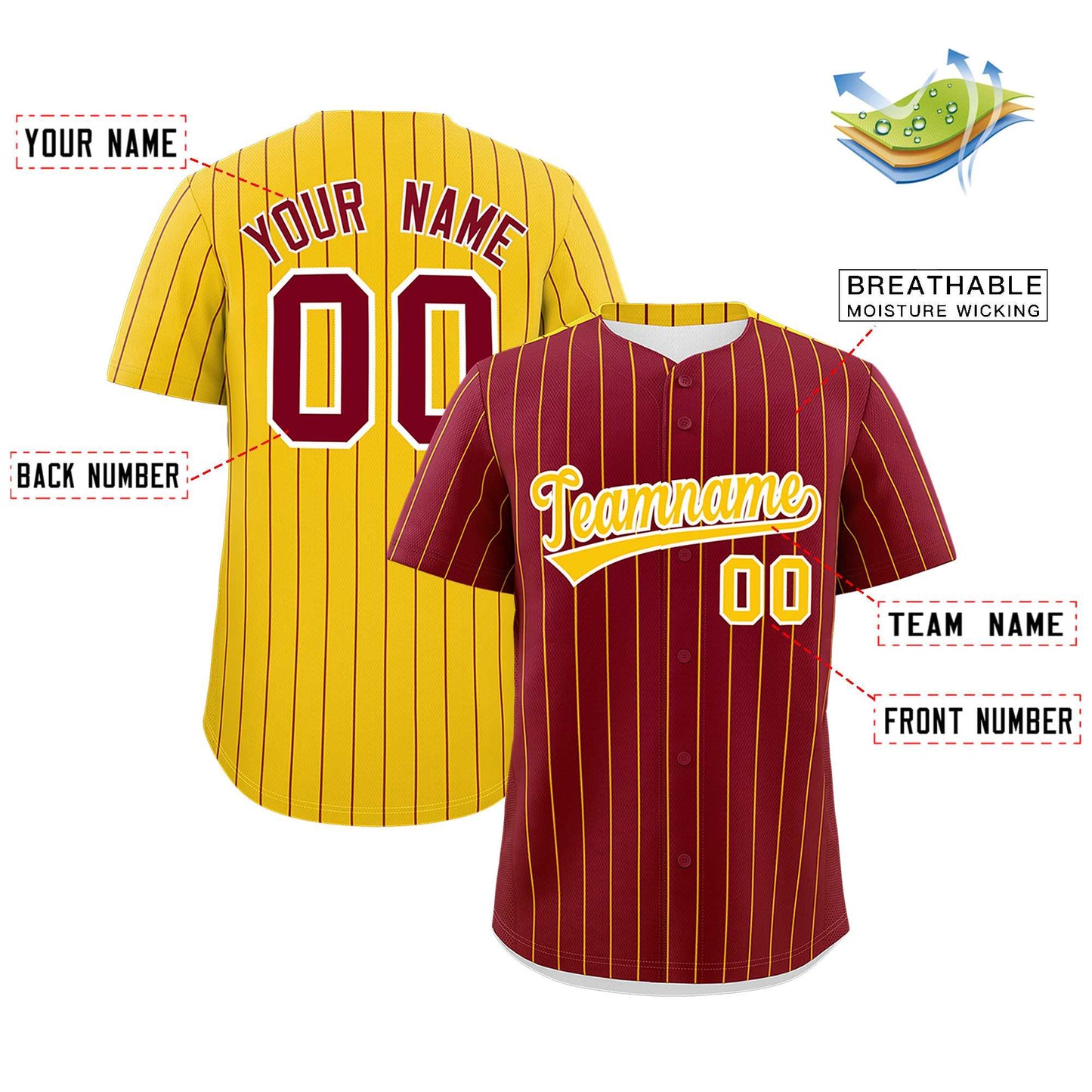 Custom Crimson Gold Pinstripe Personalized Two-Tone Authentic Baseball Jersey Limited