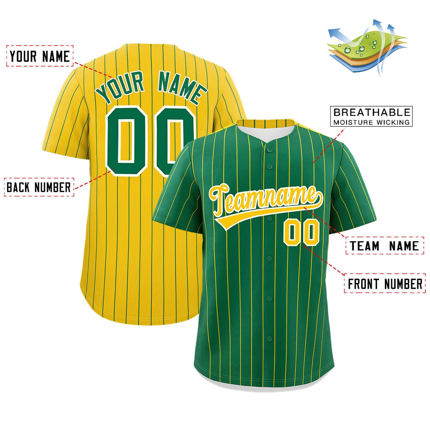 Custom Kelly Green Gold Pinstripe Personalized Two-Tone Authentic Baseball Jersey Limited