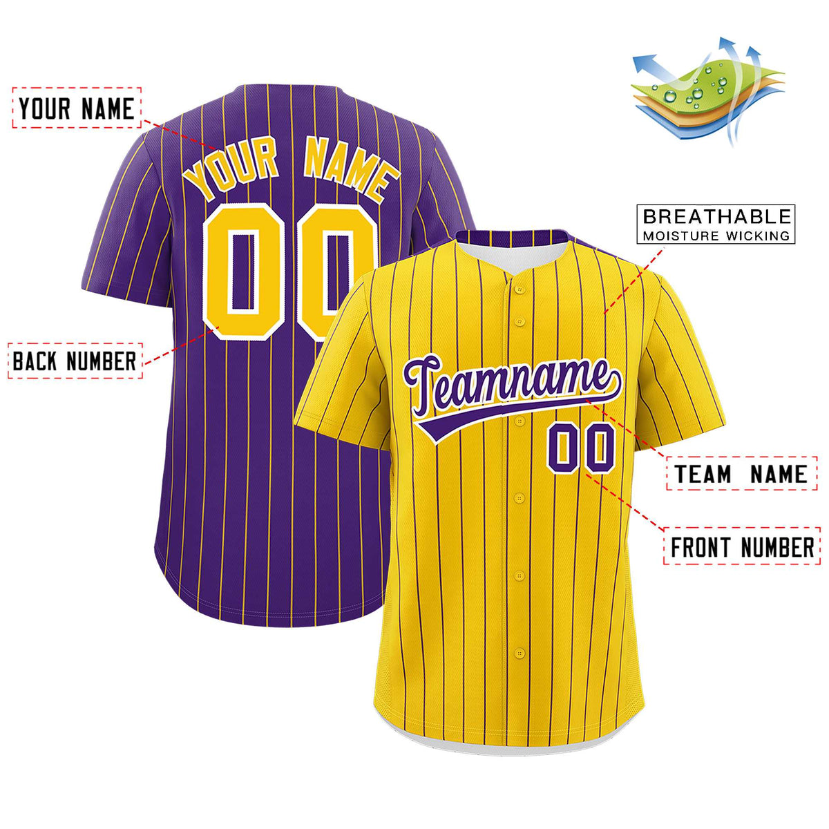 Custom Gold Purple Pinstripe Personalized Two-Tone Authentic Baseball Jersey Limited
