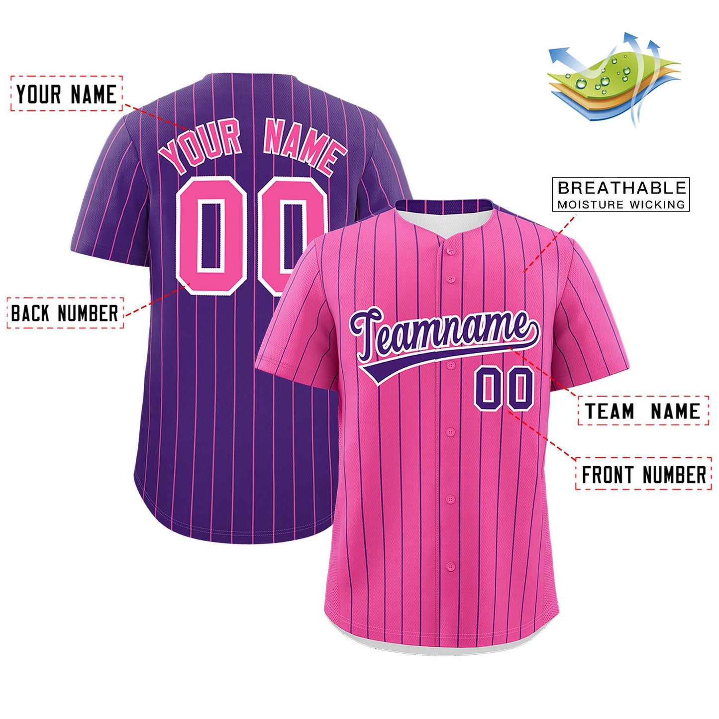 Custom Pink Purple Pinstripe Personalized Two-Tone Authentic Baseball Jersey Limited