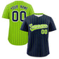Custom Navy Neon Green Pinstripe Personalized Two-Tone Authentic Baseball Jersey
