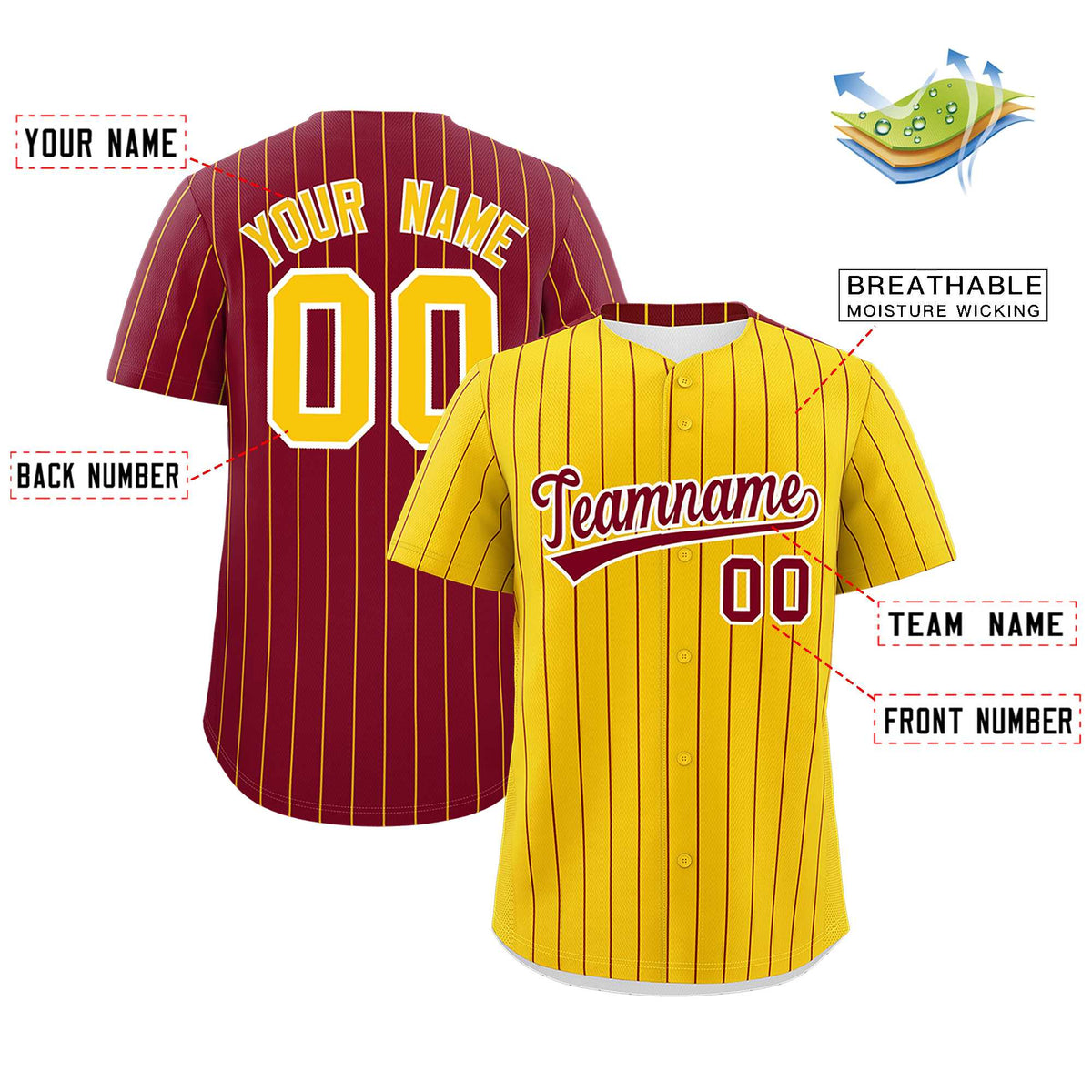 Custom Gold Crimson Pinstripe Personalized Two-Tone Authentic Baseball Jersey Limited