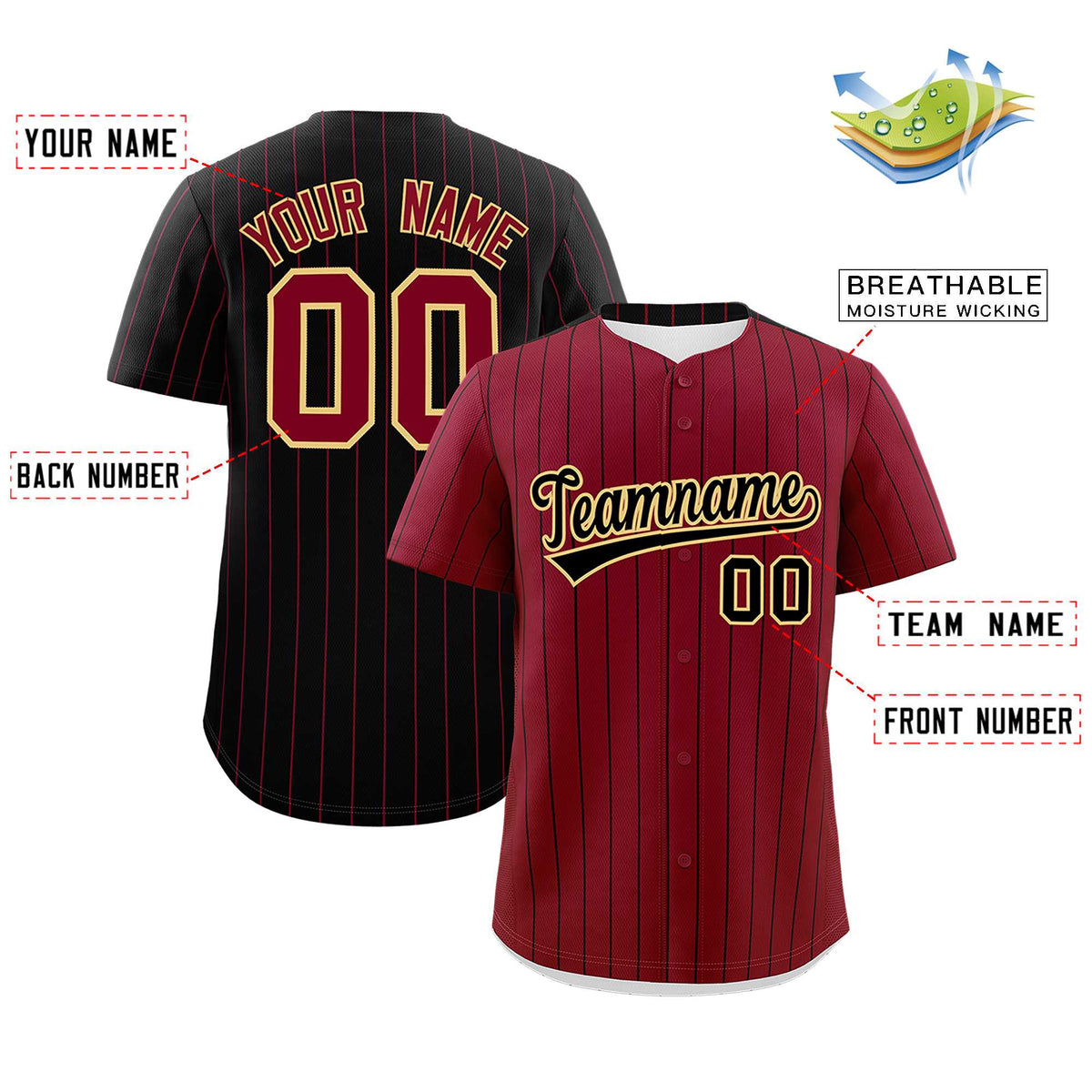 Custom Crimson Black Pinstripe Personalized Two-Tone Authentic Baseball Jersey Limited