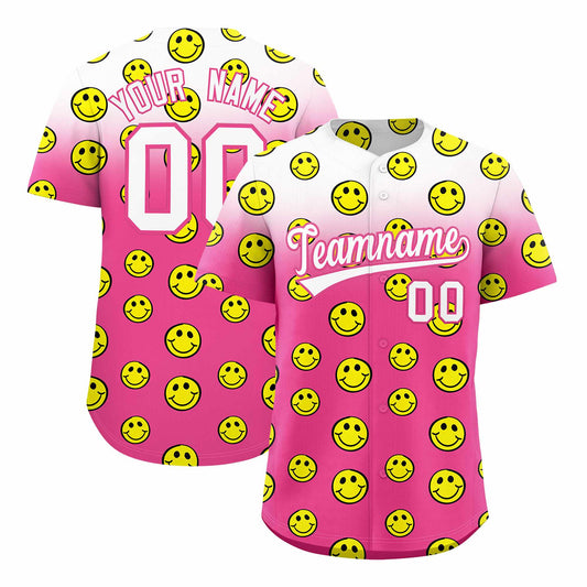 Custom White Pink Graffiti Gradient Pattern Authentic Smile Baseball Jersey