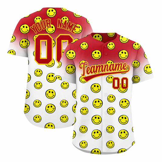 Custom Red White Graffiti Gradient Pattern Authentic Smile Baseball Jersey