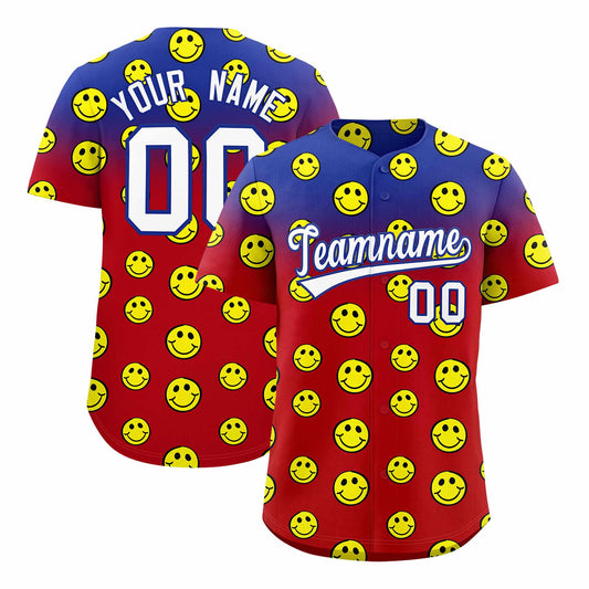 Custom Royal Red Graffiti Gradient Pattern Authentic Smile Baseball Jersey