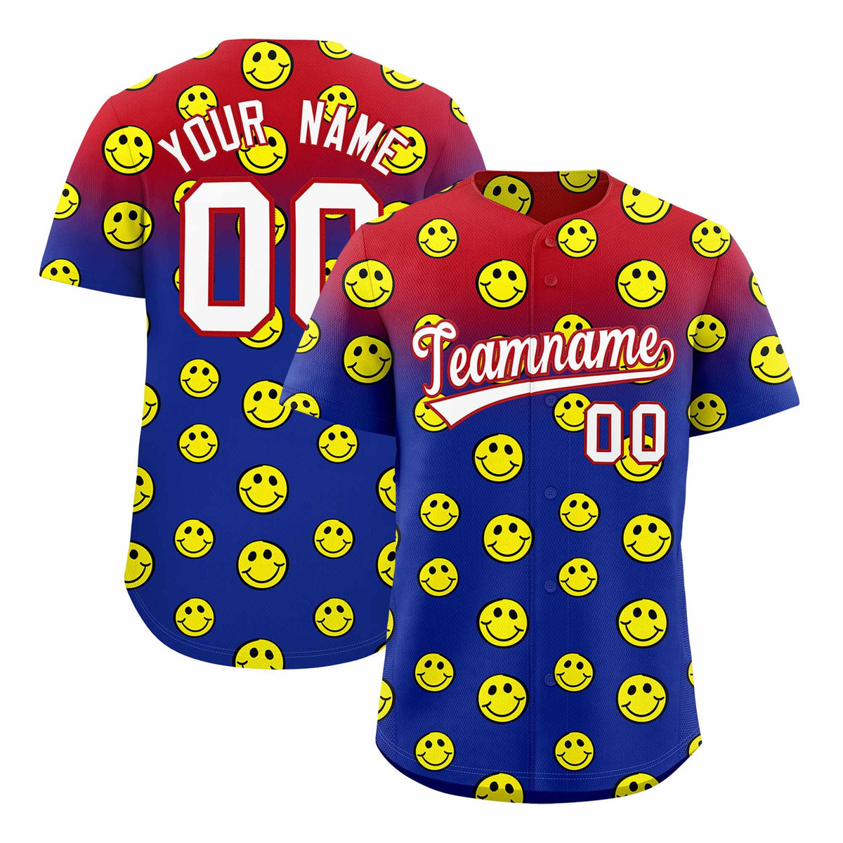 Custom Red Royal Graffiti Gradient Pattern Authentic Smile Baseball Jersey