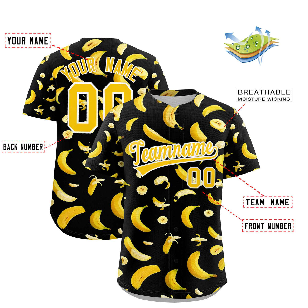 Custom Black Banana Graffiti Pattern Fashion Authentic Baseball Jersey Limited