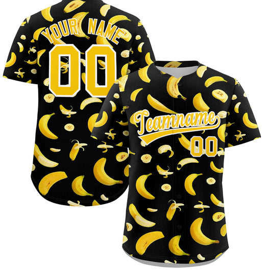 Custom Black Banana Graffiti Pattern Fashion Authentic Baseball Jersey