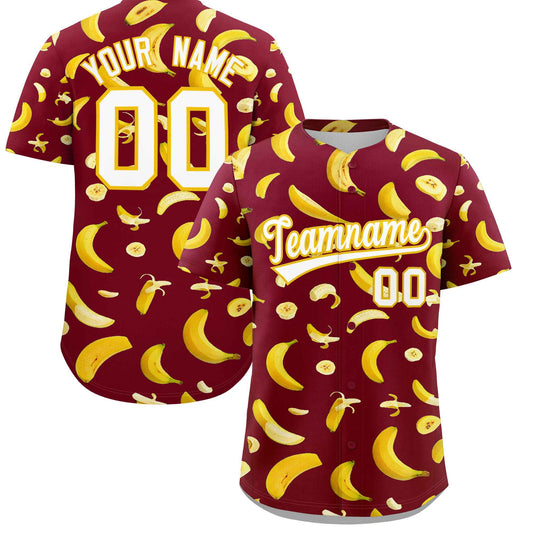 Custom Crimson Banana Graffiti Pattern Fashion Authentic Baseball Jersey