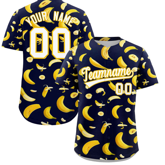 Custom Navy Banana Graffiti Pattern Fashion Authentic Baseball Jersey