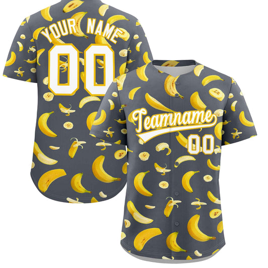 Custom Gray Banana Graffiti Pattern Fashion Authentic Baseball Jersey