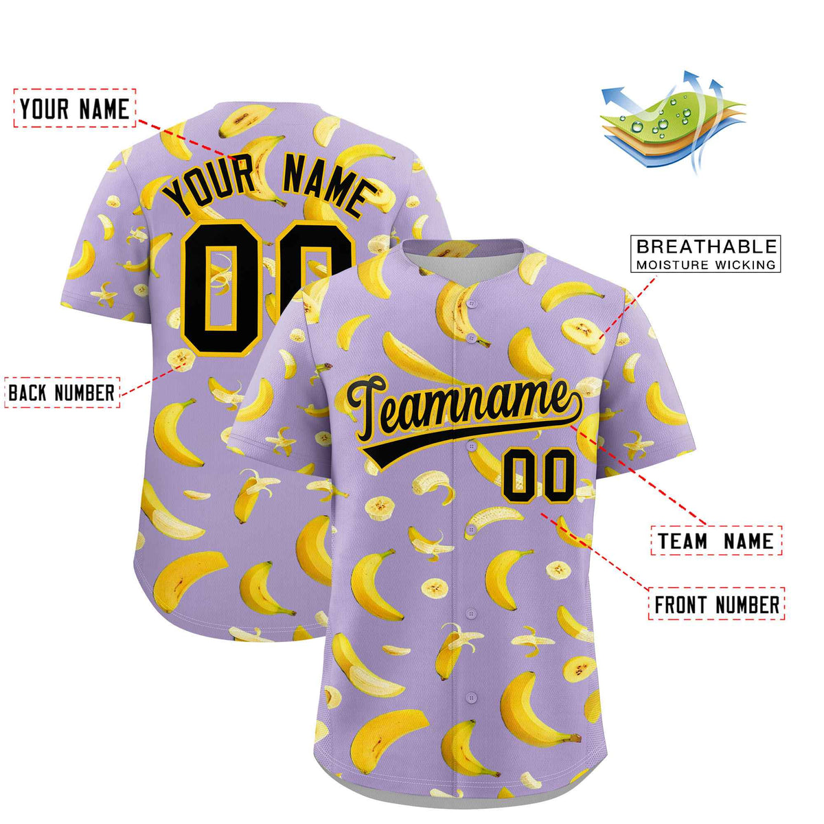 Custom Light Purple Banana Graffiti Pattern Fashion Authentic Baseball Jersey Limited