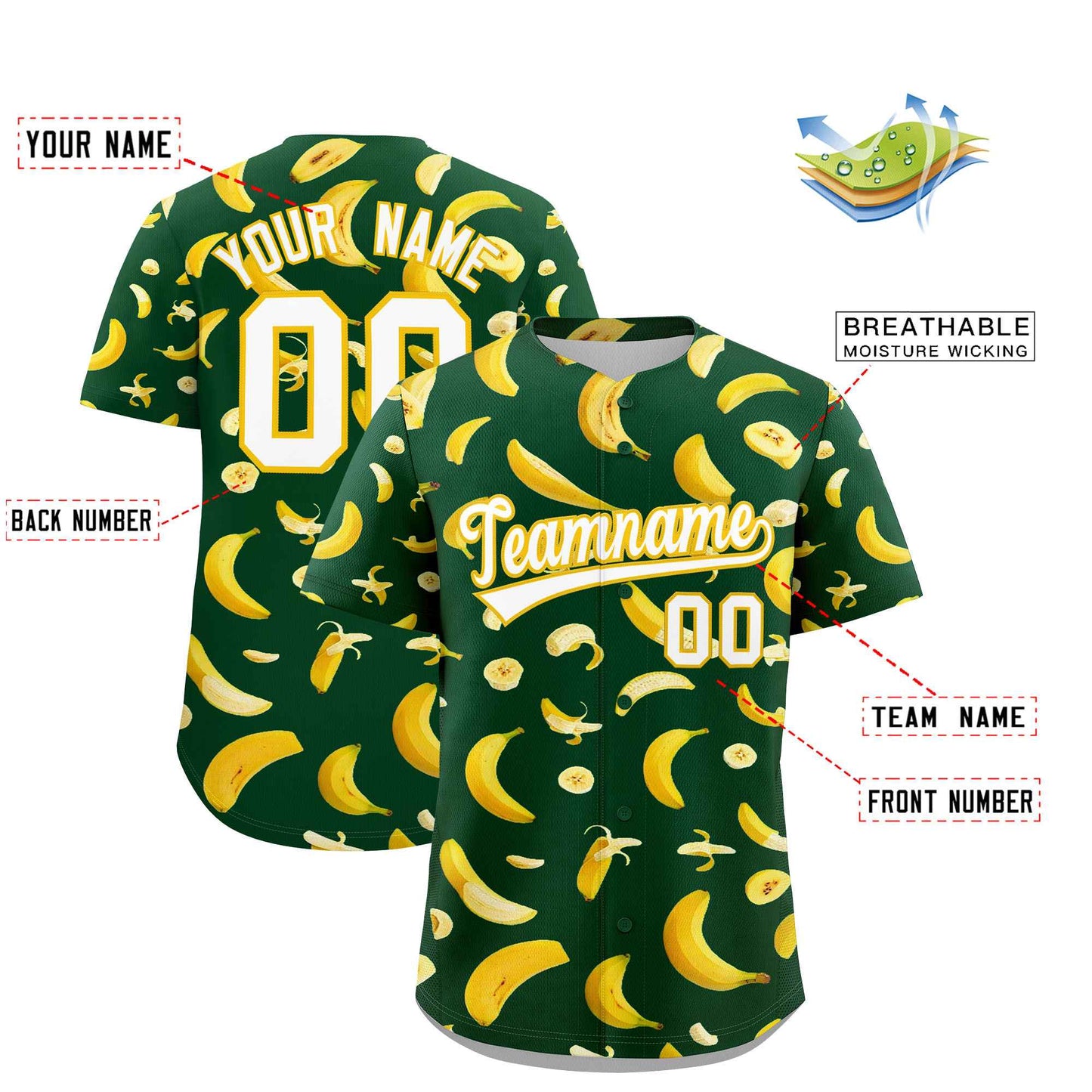 Custom Green Banana Graffiti Pattern Fashion Authentic Baseball Jersey Limited