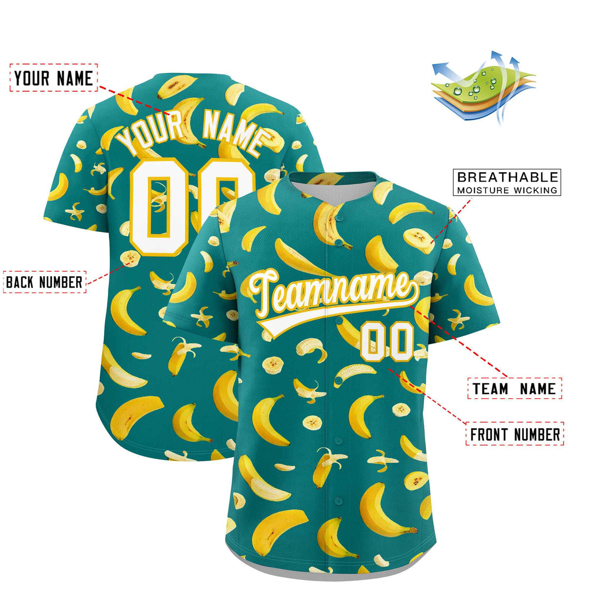 Custom Teal Banana Graffiti Pattern Fashion Authentic Baseball Jersey Limited