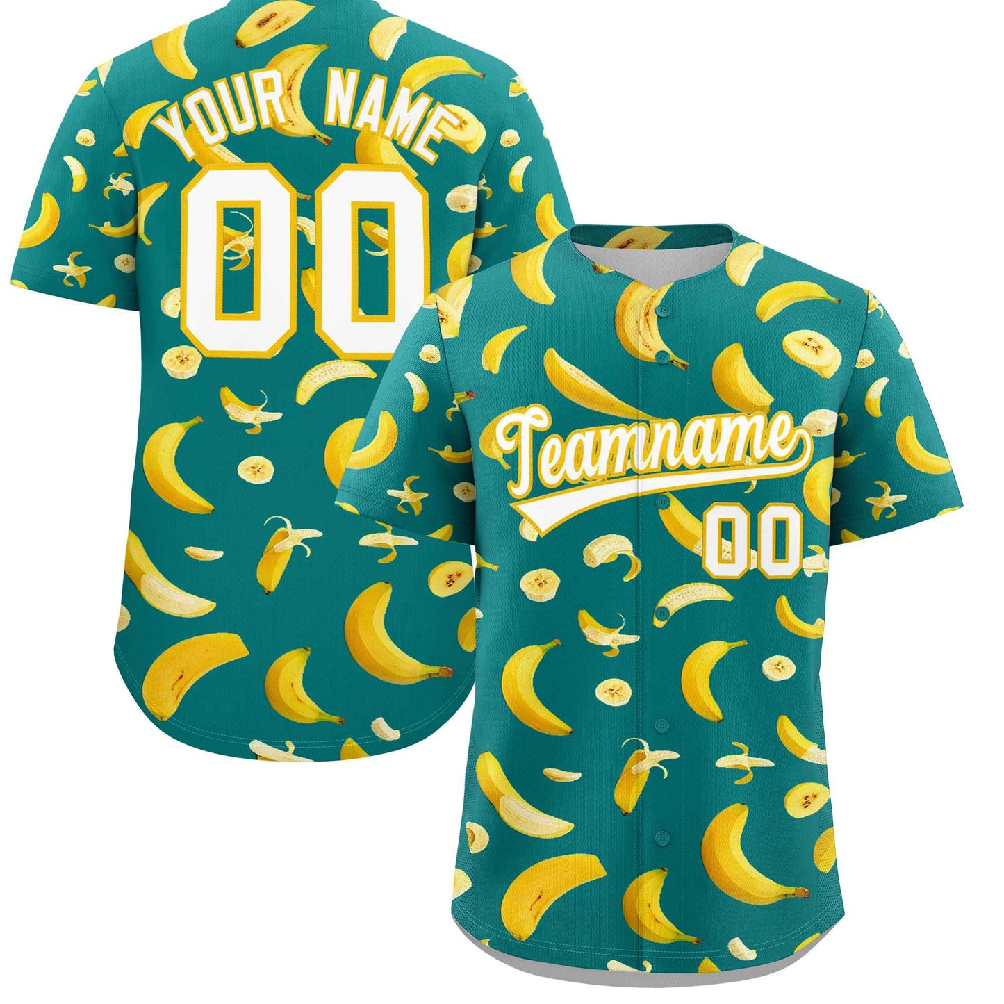 Custom Teal Banana Graffiti Pattern Fashion Authentic Baseball Jersey