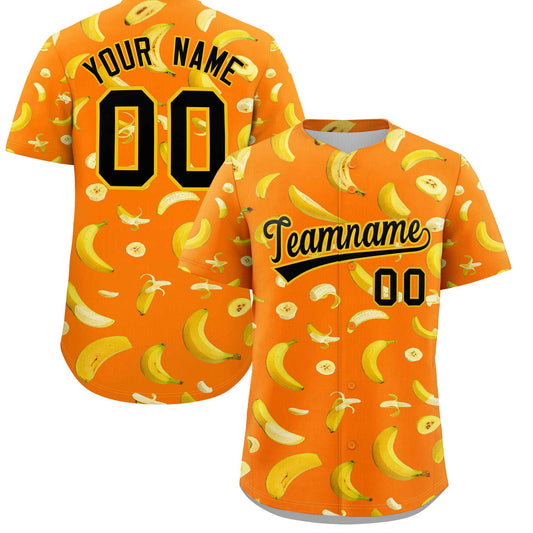 Custom Orange Banana Graffiti Pattern Fashion Authentic Baseball Jersey