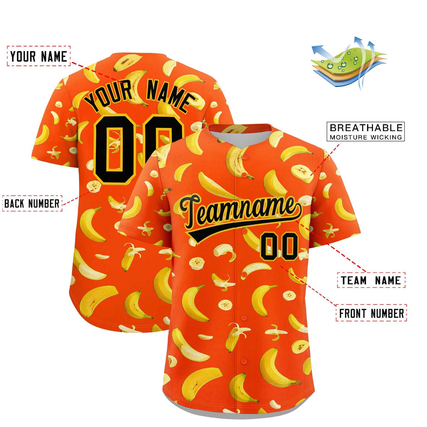 Custom Orange Banana Graffiti Pattern Fashion Authentic Baseball Jersey Limited