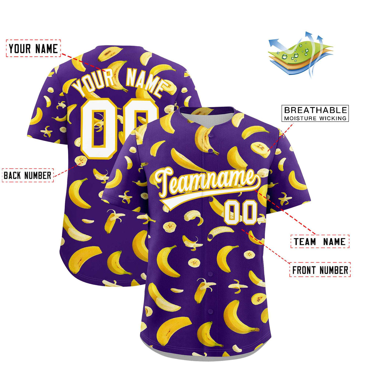 Custom Purple Banana Graffiti Pattern Fashion Authentic Baseball Jersey Limited