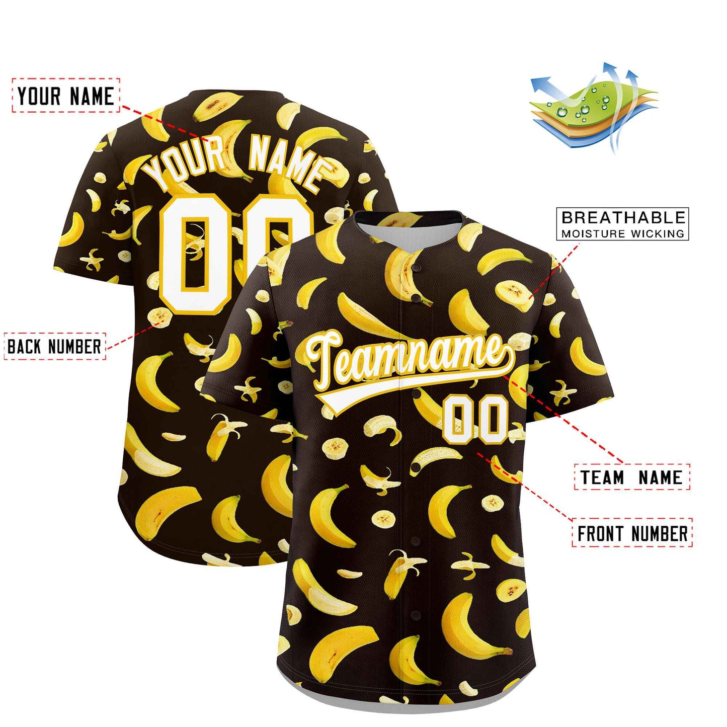 Custom Brown Banana Graffiti Pattern Fashion Authentic Baseball Jersey Limited