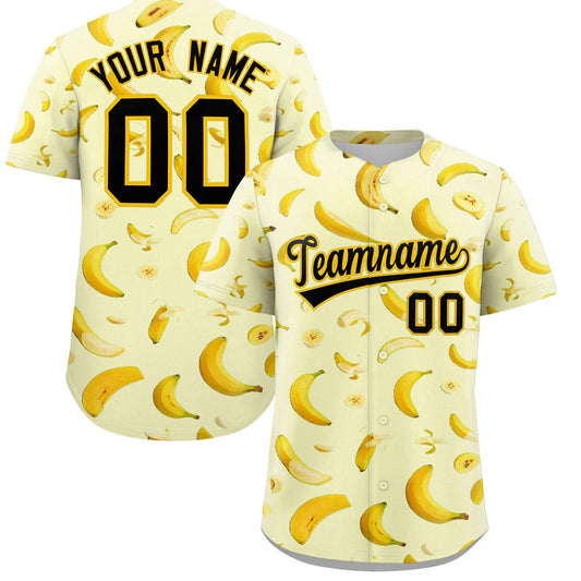 Custom Cream Banana Graffiti Pattern Fashion Authentic Baseball Jersey
