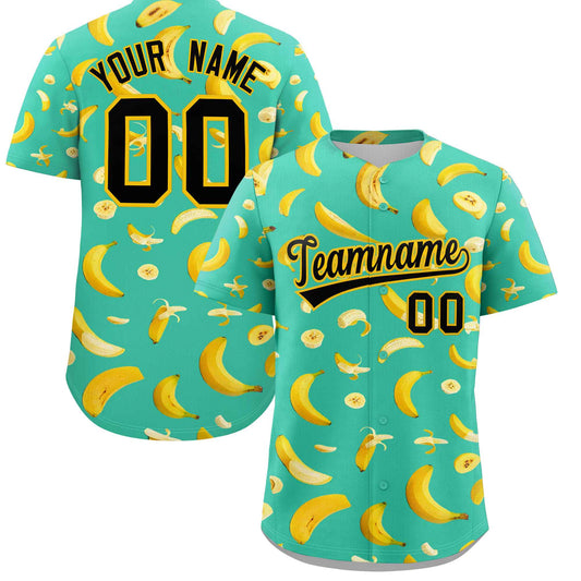 Custom Bright Green Banana Graffiti Pattern Fashion Authentic Baseball Jersey