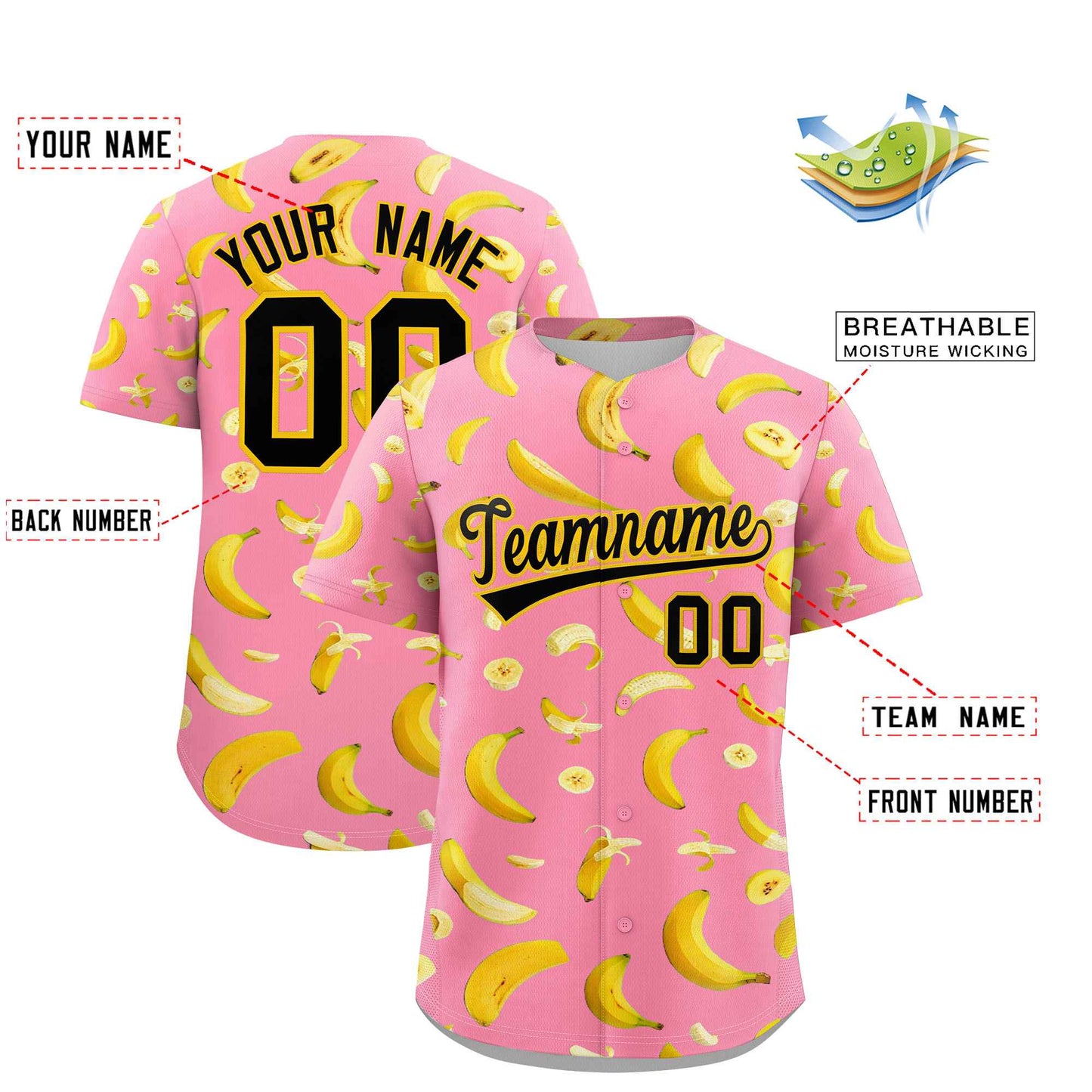 Custom Light Pink Banana Graffiti Pattern Fashion Authentic Baseball Jersey Limited