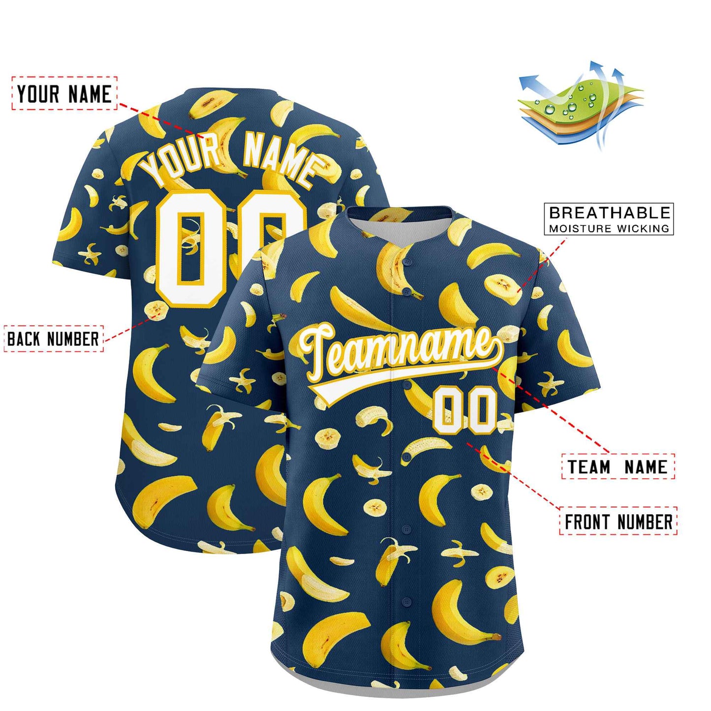 Custom Midnight Blue Banana Graffiti Pattern Fashion Authentic Baseball Jersey Limited