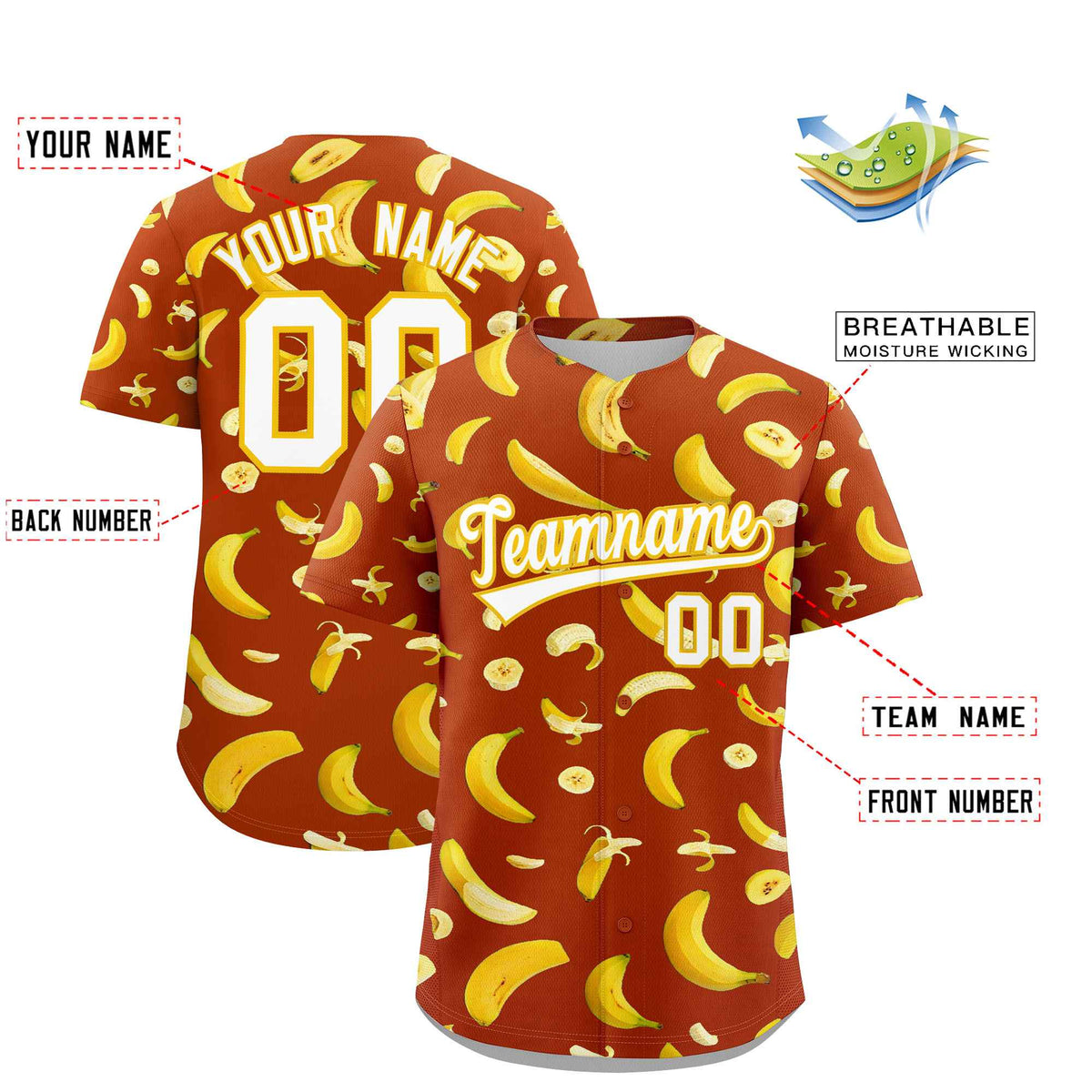 Custom Dark Orange Banana Graffiti Pattern Fashion Authentic Baseball Jersey Limited