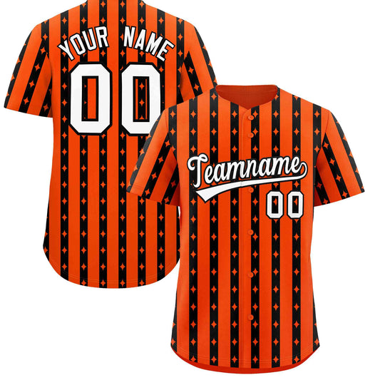 Custom Orange Black Star Pattern Thick Stripes Baseball Jersey