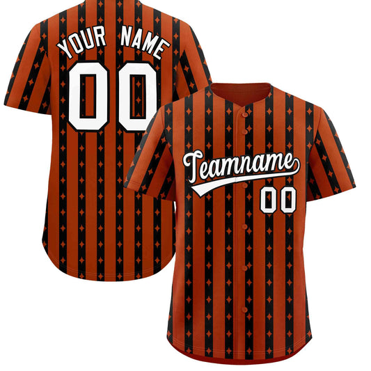 Custom Dark Orange Black Star Pattern Thick Stripes Baseball Jersey